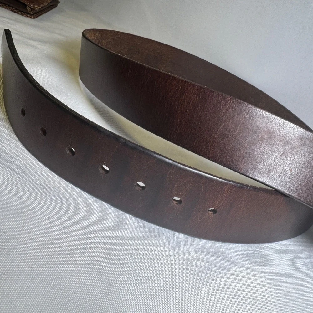 Mens Dark Brown Leather‎ Belt Size 40 Silver Buckle Casual Rugged G38-02 46 Inch